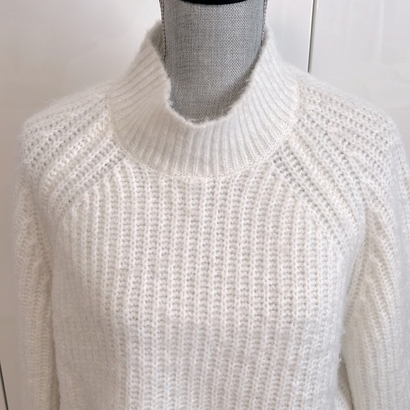 Cream Mock Neck Sweater Bell Sleeve, Size L - Picture 2 of 9